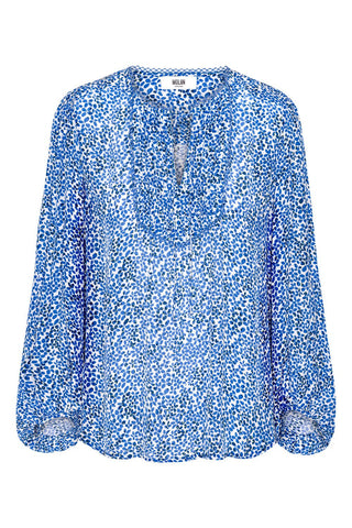 Moliin Printed Ruffle Panel Blouse Blue Opal - MMJs Fashion