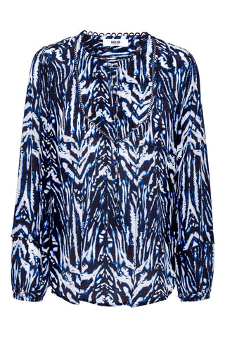 Moliin Printed Tie Neck Blouse Blue Wendy - MMJs Fashion
