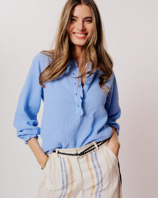 Moliin Ruffle Trim Blouse Blue Geneva - MMJs Fashion