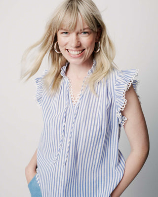 Moliin Striped Sleeveless Ruffle Top Blue April - MMJs Fashion