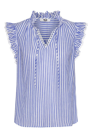 Moliin Striped Sleeveless Ruffle Top Blue April - MMJs Fashion