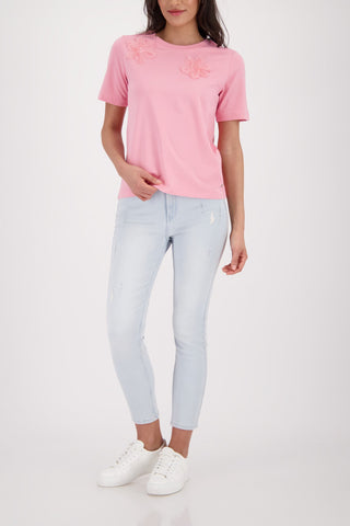 Monari 3D Flower Embellished Top Pink - MMJs Fashion