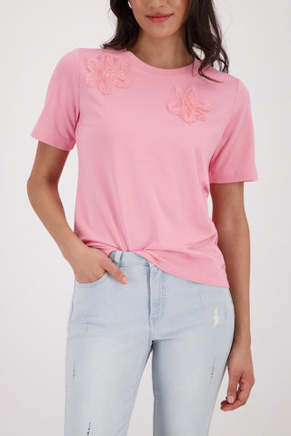 Monari 3D Flower Embellished Top Pink - MMJs Fashion