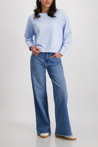 Monari 3D Flowers Sweatshirt Light Blue - MMJs Fashion