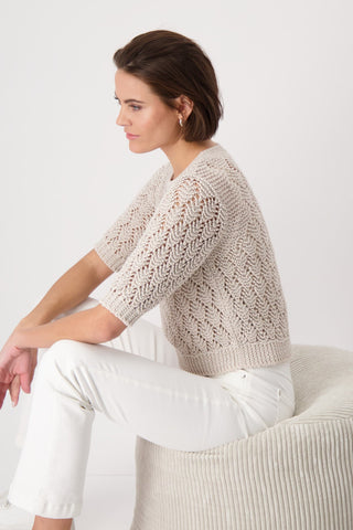 Monari Ajour Pattern Jumper with Lurex Beige - MMJs Fashion