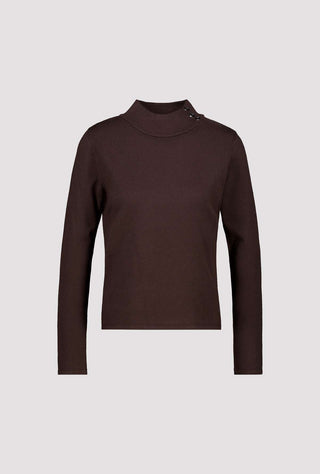 Monari Buttoned Mock Neck Jumper Dark Brown - MMJs Fashion