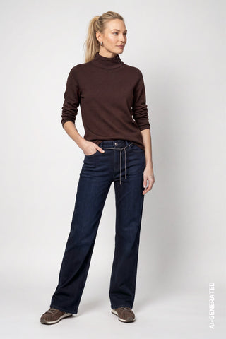 Monari Buttoned Mock Neck Jumper Dark Brown - MMJs Fashion