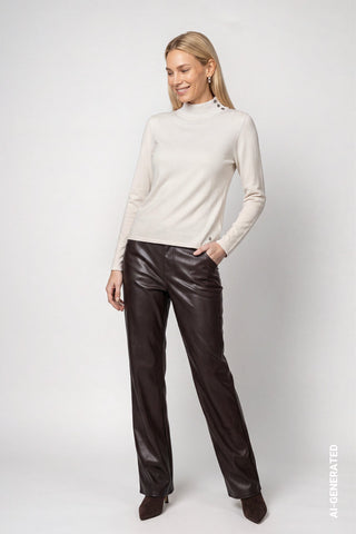 Monari Buttoned Mock Neck Jumper Ivory - MMJs Fashion