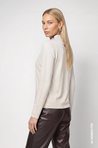 Monari Buttoned Mock Neck Jumper Ivory - MMJs Fashion