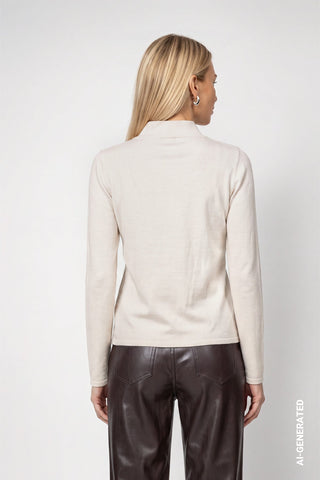 Monari Buttoned Mock Neck Jumper Ivory - MMJs Fashion