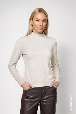 Monari Buttoned Mock Neck Jumper Ivory - MMJs Fashion