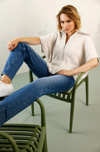 Monari Cable Knit Zipped Cardigan Beige - MMJs Fashion