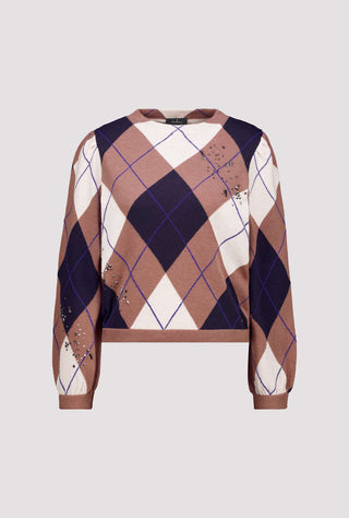 Monari Check Jacquard Jumper Brown Blue - MMJs Fashion