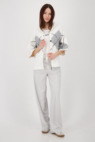 Monari Checked Zip Cardigan Ivory Grey - MMJs Fashion