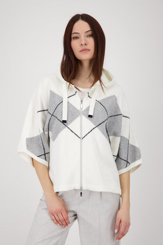 Monari Checked Zip Cardigan Ivory Grey - MMJs Fashion