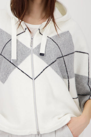 Monari Checked Zip Cardigan Ivory Grey - MMJs Fashion