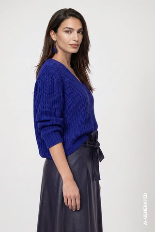 Monari Chenille V-Neck Jumper Royal Blue - MMJs Fashion