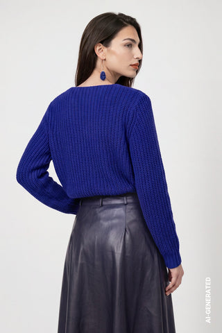 Monari Chenille V-Neck Jumper Royal Blue - MMJs Fashion
