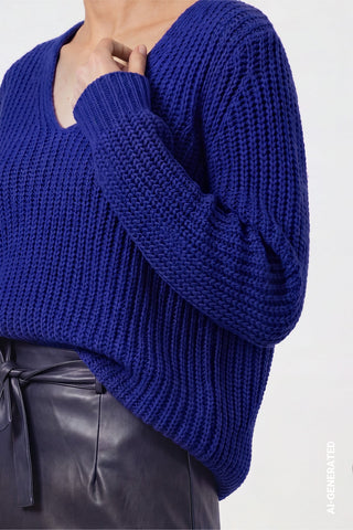 Monari Chenille V-Neck Jumper Royal Blue - MMJs Fashion