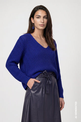 Monari Chenille V-Neck Jumper Royal Blue - MMJs Fashion