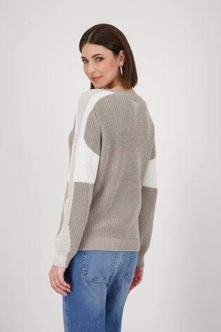 Monari Colour Block Jumper Beige Ivory - MMJs Fashion