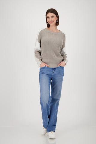 Monari Colour Block Jumper Beige Ivory - MMJs Fashion