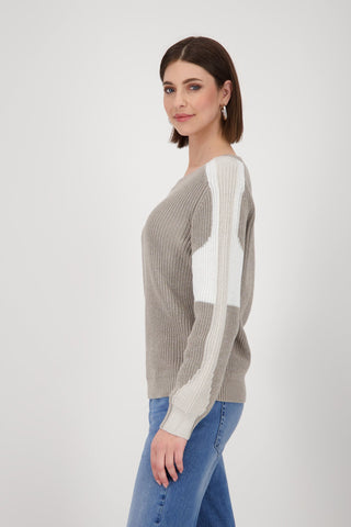 Monari Colour Block Jumper Beige Ivory - MMJs Fashion