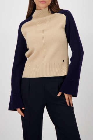 Monari Colour Block Jumper Beige Navy Blue - MMJs Fashion