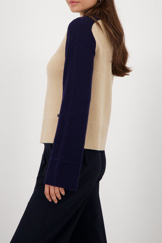 Monari Colour Block Jumper Beige Navy Blue - MMJs Fashion