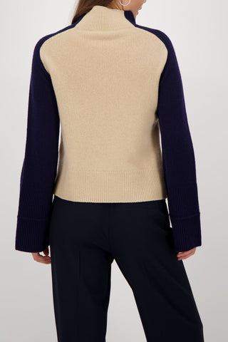 Monari Colour Block Jumper Beige Navy Blue - MMJs Fashion