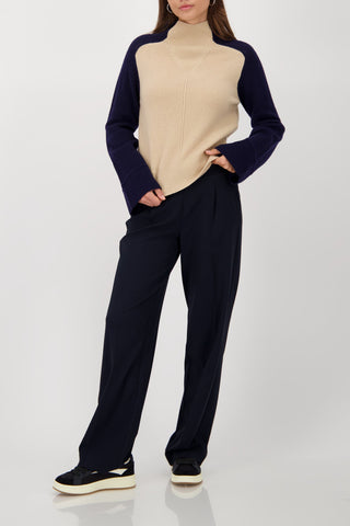 Monari Colour Block Jumper Beige Navy Blue - MMJs Fashion