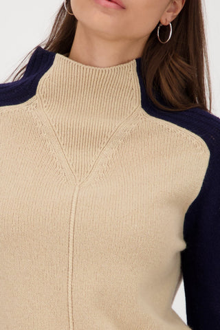 Monari Colour Block Jumper Beige Navy Blue - MMJs Fashion