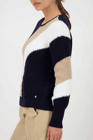 Monari Colour Block Jumper Navy Blue Beige - MMJs Fashion