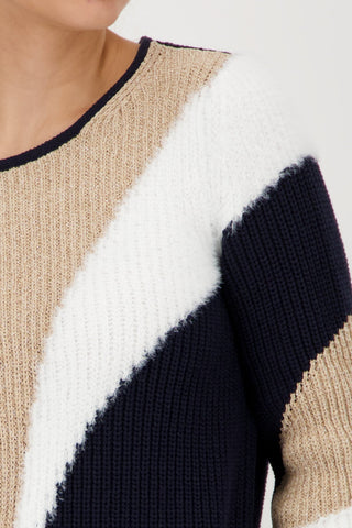 Monari Colour Block Jumper Navy Blue Beige - MMJs Fashion