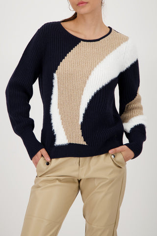 Monari Colour Block Jumper Navy Blue Beige - MMJs Fashion