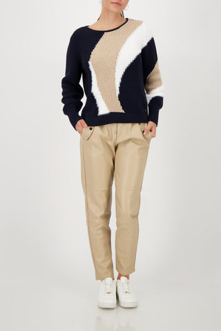 Monari Colour Block Jumper Navy Blue Beige - MMJs Fashion