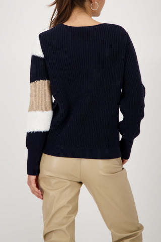 Monari Colour Block Jumper Navy Blue Beige - MMJs Fashion