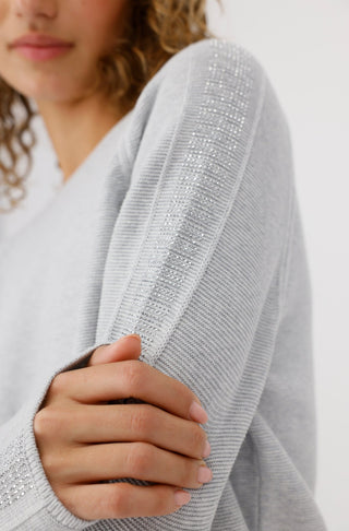 Monari Cotton Jumper with Rhinestones Grey - MMJs Fashion