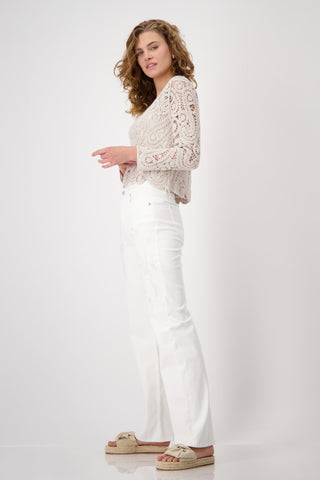 Monari Crotchet Pattern Jumper Beige - MMJs Fashion