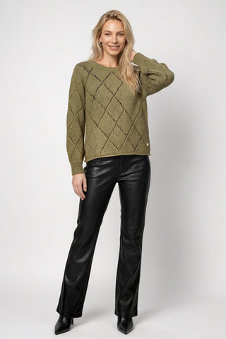 Monari Diamond Ajour Knit Jumper Green - MMJs Fashion