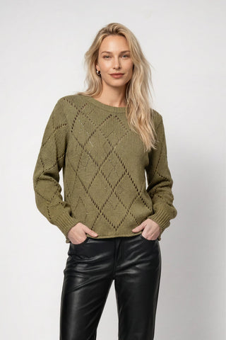 Monari Diamond Ajour Knit Jumper Green - MMJs Fashion