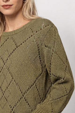 Monari Diamond Ajour Knit Jumper Green - MMJs Fashion