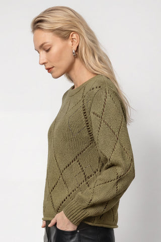 Monari Diamond Ajour Knit Jumper Green - MMJs Fashion