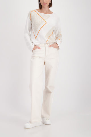 Monari Diamond Pattern Jumper Ivory Beige - MMJs Fashion