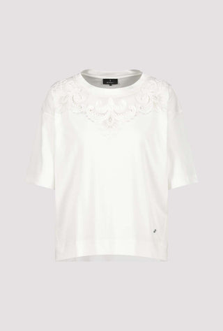 Monari Embellished Mesh Neckline Top Ivory - MMJs Fashion
