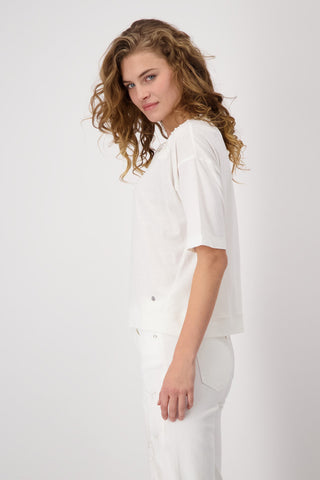 Monari Embellished Mesh Neckline Top Ivory - MMJs Fashion