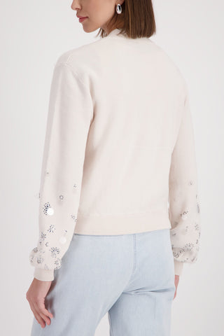 Monari Embellished Zipped Cardigan Beige - MMJs Fashion