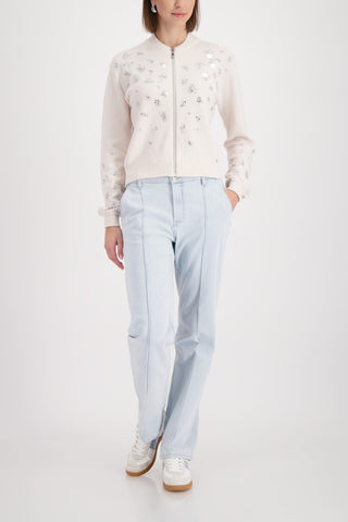 Monari Embellished Zipped Cardigan Beige - MMJs Fashion