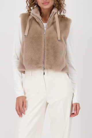 Monari Faux Fur Zipped Gilet Beige - MMJs Fashion