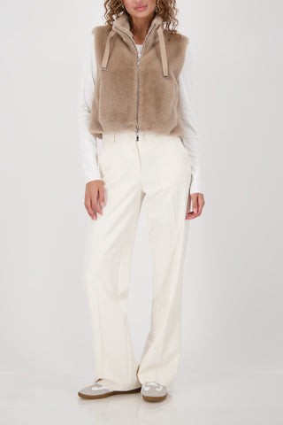 Monari Faux Fur Zipped Gilet Beige - MMJs Fashion